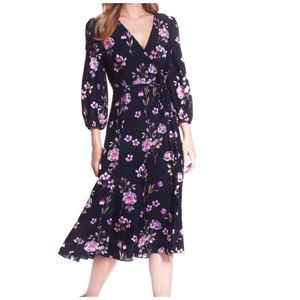 Eliza J. Floral Print Wrap Midi Dress in Navy Size 6
